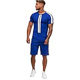 Anzug Taschen Mens Shorts Short Sets Summer Thin Collision Sports Leisure Sleeve Color Stripe Men Suits & Sets Festlich Herren Anzug (Blue, XL)