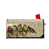Foruidea Briefkastenabdeckung aus Leinen mit bunten Vögeln auf Blumenzweigen, magnetisch, Standardübergröße, 53 x 45 cm