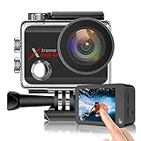Action Kamera 4K/60fps Ultra HD 20MP WiFi EIS Anti-Shake Wasserdicht 40m Touchscreen Unterwasserkamera 170° Weitwinkel 2 wiederaufladbare 1350mAh Batterien und Helmzubehör-Kits