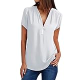 Damen-Sommer-T-Shirt, kurzärmelig, Tunika, V-Ausschnitt, Reißverschluss, lose T-Shirt-Bluse, weiß, XXX-Large
