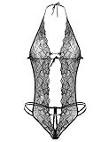 Avidlove Tiefer V-Ausschnitt Dessous Halter Lingerie Reizwäsche Spitze Reizvolle Neckholder Strappy Bodysuit für Damen, A Schwarz, S (US S(6) ,UK 8-10, AU 10)