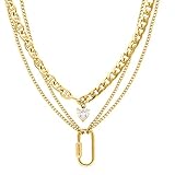 Silberton Legierung Halskette, geschichtete Choker Herz Anhänger Halsketten für Frauen, geschichtete Goldkette Halsketten für Frauen Schmuck Geschenke, Metall, Zandrit