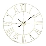 Antic by Casa Chic - Große Metall Wanduhr mit Quarz Uhrwerk - 60 cm Durchmesser - Römische Ziffern - Vintage Zeiger - Antik Weiß