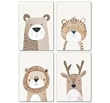 LAVEMA Bilder Babyzimmer Deko | Kinderzimmer Poster Tiere Beige | Poster A4 (21x30cm) ohne Bilderrahmen | Deko Bilder Kinderzimmer Mädchen und Jung