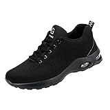 FNKDOR Arbeitsschuhe Unisex Herren Damen Atmungsaktiv Sicherheitsschuhe Stahlkappenschuhe Anti-Smashing Anti-Piercing Dämpfung (Black, 44)