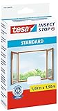 tesa Insect Stop STANDARD Fliegengitter für Fenster - Insektenschutz zuschneidbar - Mückenschutz ohne Bohren - 1 x Fliegen Netz weiß - 130 cm x 150 cm
