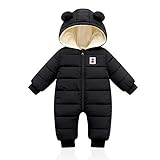 Baby Winter Overall mit Kapuze, Strampler Schneeanzug Jungen Mädchen Langarm Jumpsuit Warm Outfits Geschenk, Schwarz, 9-12 Monate (90)