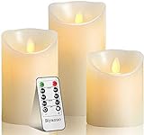 LED-Kerzen, flammenlose Kerzen, flammenloses kerzenlichter，10,2 cm, 12,7 cm, 15,2 cm, Echtwachskerze, Stumpenkerze, Fernbedienung mit 10 Tasten, mit 24-Stunden-Zeitschaltuhr