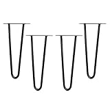 Melko 4 Stück Hairpin Legs Haarnadel Tischbeine aus 12mm Stahl Tischfuß inkl. Bodenschoner | Höhe von 10cm-86cm | Schwarz oder Stahl | 2 oder 3 Streben (20 cm, 2 Streben, Schwarz)