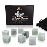 Amazy Whisky Steine (9 Stück) inkl. Samtbeutel – Wiederverwendbare Eiswürfel aus natürlichem, geschmacksneutralem Speckstein in edler Geschenkbox
