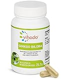 Vihado Ginkgo Biloba Kapseln – hochdosierter Ginko Extrakt + Pantothensäure für normale geistige Leistung – vielseitiges Nahrungsergänzungsmittel – natürlich und vegan – 90 Kapseln