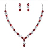 Clearine Damen Schmuckset Elegant Delicate Cubic Zirconia Unendlichkeit Y-Form Halskette und Dangle Ohrringe Set Rubin Rot für Party Hochzeit