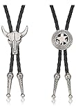 Milacolato 2 Stück Lederkrawatte Kuhschädel Texas Ranger Sternkette für Herren Rodeo Bolo Krawatte Krawatte