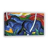 Franz Marc. Leinwand Wandkunst berühmt. Gemälde Reproduktion bilder.   Moderne Leinwandkunst. Heimbüro-Dekoration (Die großen blauen Pferde) 80 x 136 cm (31,4 x 53,5 Zoll), gerahmt