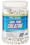 Body Attack 100% Pure Creatine - 600 Kapseln, hochwertiges mikrofeines Kreatin Monohydrat für Muskelwachstum, Kraft und Ausdauer, Produkt der Kölner Liste, hochdosiert mit 5620mg, Made in Germany