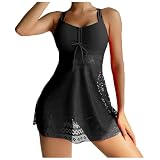 Eauptffy Damen Spitze Tankini Einteiliger - Beachwear Push Up Bademode Spitze Rückenfreier Badeanzug Mesh Einfarbig Strandmode Brazilian Schwimmanzug Plus Size Swimsuit Einteiler Bikini S