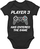 Baby Geschenke zur Geburt - Player 3 Has Entered The Game Controller grau - 1/3 Monate - Schwarz - Strampler Player 3 - BZ10 - Baby Body Kurzarm für Jungen und Mädchen