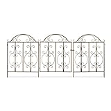 Relaxdays Gartentor, 3-teilig, Stahl, Gartenpforte Ornamente, Gartentür mit 2 Zaunelementen, HxB: 98,5 x 185 cm, Bronze