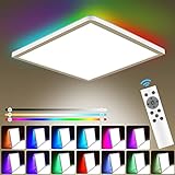 LED Deckenleuchte Dimmbar mit Fernbedienung: 24W RGB Farbwechsel Deckenlampe LED Panel 3000K-6500K, 3200LM und 13-Farben Backlight,Quadrat Wasserdicht IP54 für Schlafzimmer Badezimmer Küche Wohnzimmer