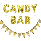 Ouceanwin Candy Bar Gold Dekoration Set, Folienballon Candy Bar Buchstaben Luftballons und 12pcs Glitter Wimpel Girlande Banner für Hochzeit Party Weihnachten Geburtstag Deco Event Supplies