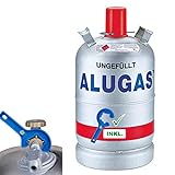 Stellfeld & Ernst Gasflasche Alu 11kg Propangas Camping Alugas-Flasche leer inkl. Gasregler-Schlüssel mit Magnet