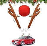 Rentiergeweih Auto, Rentier Deko Auto, Weihnachtsdeko Auto Rentier Rentier Autokostüm Reindeer, Weihnachtsdeko Auto Dekorationen Elch Geweih Kit Für Auto, SUV, Van, LKW, Fenster, Dach Und Frontg