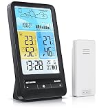 CSL - Wetterstation Funk mit Farbdisplay und Außensensor - DCF Signal - DST - Innen und Außentemperatur - Temperaturwarnung Alarm Frostalarm - (relativer) Luftdruck - Barometer - Temp