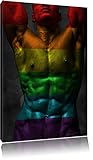 Pixxprint Sixpack Body Mann Regenbogen Format: 120x80 auf Leinwand