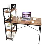 Oak & Tea Computer Schreibtisch, Home Büro PC Tisch Lernen Schreiben, Arbeitsplatz für Kleiner Schreibtisch, Räume Stahlrahmen-Holztisch mit 3-stufigen DIY-Lagerregalen 120 * 60 * 122 cm
