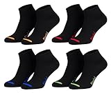 Piarini 8 Paar kurze Socken Kurzsocken Quarter Socken für Damen Herren - dünn ohne Gummibund - schwarz mit Neonspitze 43-46