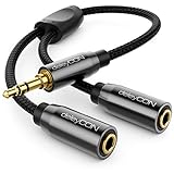 deleyCON 0,20m Audio Klinken Y Splitter Kabel - AUX - hochwertiger Nylon Mantel - Stecker auf 2x 3,5mm Klinken Buchse - 3,5mm Stereo -Adapter Kabel