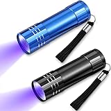 2 Stück 9 LED UV Taschenlampe Mini Ultraviolett Lampe Handheld Taschenlampe Tragbare Schwarzlicht Haustier Urin Detektoren, Batterie nicht enthalten [Energieklasse A]