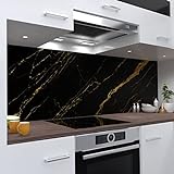 One-Wheel | Küchenrückwand selbstklebend | Marmor schwarz gold | 60 x 50cm harte PVC Folie | Spritzschutz für Fliesnspiegel