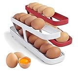 Eierhalter Kühlschrank Organizer für 12–14 Eier, Rollender Eierregal mit 2 Ebenen, Eierbehälter Eierspender Eier Aufbewahrung für Küche