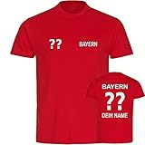 VIMAVERTRIEB® Kinder T-Shirt Bayern - Trikot mit Deinem Namen und Nummer - Druck: weiß - Shirt Jungen Mädchen Fußball Fanartikel Fanshop - Größe: 128 rot