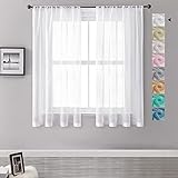 MRTREES Vorhänge Gardinen mit Store Vorhang Voile halbtransparent kurz in Leinenoptik Gardine Schals Weiß 137×140cm (H×B) für Wohnzimmer Schlafzimmer Kinderzimmer 2er S