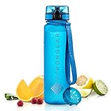 STRONGEAR Premium Trinkflasche - 650 ml, 1000 ml - Sportflasche mit Fruchtsieb - 100% BPA frei - auslaufsicher - Fitnessflasche für Uni, Sport, Yoga, Fahrrad - wiederverwendbar