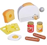 Toaster Set für Spielküche aus Holz mit Frühstück Toast und Lebensmittel
