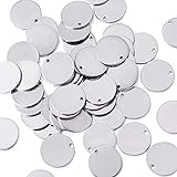 PandaHall 50Pcs Edelstahl Runde Scheibe Blank Stamping Tag Charms 23x1mm Metall Tag Anhänger mit 1mm Loch