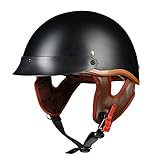 LHP Retro Motorradhelm Scooter-Helm Mode Halboffener Helm Jet Halbhelm Brain-Cap Halbschale für Erwachsene Herren Damen DOT/ECE Genehmigt (Color : Matte Black B, Size : XXL/XXLarge 60-61cm)