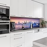 Dedeco Küchenrückwand Motiv: New York V3, 3mm Aluminium Alu-Platten als Spritzschutz Küchenwand Verbundplatte wasserfest, inkl. UV-Lack glänzend, alle Untergründe, 220 x 60 cm