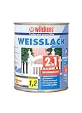 Weisslack 2in1 seidenmatt 750 ml Lack weiß Innen Außen ca. 30 m² Lackfarbe Grundanstrich Deckanstrich Blauer Engel Dispersion
