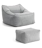 mokebo Sitzsack Sessel mit Hocker aus Cord 'Der Lümmel', XXL Sitzsack, Cord Sessel oder Sitz Sessel für Wohnzimmer und Wintergarten, auch als Riesensitzsack in 83x73x60 (BxHxT in cm) in G