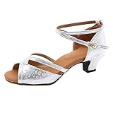 Celucke Tanzschuhe Damen Strass Pumps Open-Toe-Schuhe Glänzend Brautschuhe Blockabsatz Sandalen Niedrige Absätze Latein Tanzen Party Schuhe Abendschuhe Mode Frauen Hochzeitsschuhe 37-42