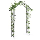 COSTWAY Rosenbogen Metall, Gartenbogen für Kletterpflanzen, Rosengitter mit dachförmige Spitze & 4 Bodenpfählen, Torbogen Rankhilfe Rankgitter, Rankbogen für Hinterhof Hochzeit Party, 140x40x223