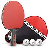 JOOLA Tischtennis Set Carbon Speed 1 Tischtennisschläger Profi + 3 Tischtennisbälle + Tischtennishülle, Red, 5-teilig