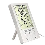 NCONCO Innen Außen Thermometer mit Hygrometer Uhr Raumtemperatur und Luftfeuchtigkeitsmessgerät Monitor mit Zeitanzeige Batteriebetrieben