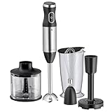 WMF Kult X Stabmixer Set 5-teilig, Pürierstab, Schneebesen, Stampfer, Zerkleinerer, 600 Watt, Zauberstab inkl. 700ml Mixbehälter,