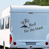 Pegatina Promotion Wohnmobil Wohnwagen Aufkleber Spruch Reif für die Insel Typ2 ca 80cm breit mit Palmen Strand Kokosnüsse Sticker Autoaufkleber