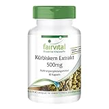 Kürbiskern Extrakt 500 mg - 90 Kapseln - 10-fach konzentriert mit Selen und Vitamin E - hochdosiert - vegan - Made in Germany | fairvital